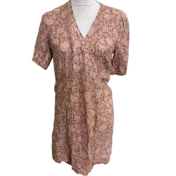 Faherty Tan Floral Faux Wrap Ashley 100% Linen Dress - XS - Picture 2 of 10